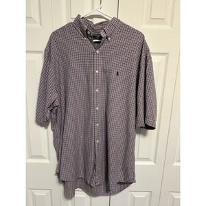 Polo Ralph Lauren Sport Short Sleeve Button Up, Vintage, Red Blue Check, Sz- XL